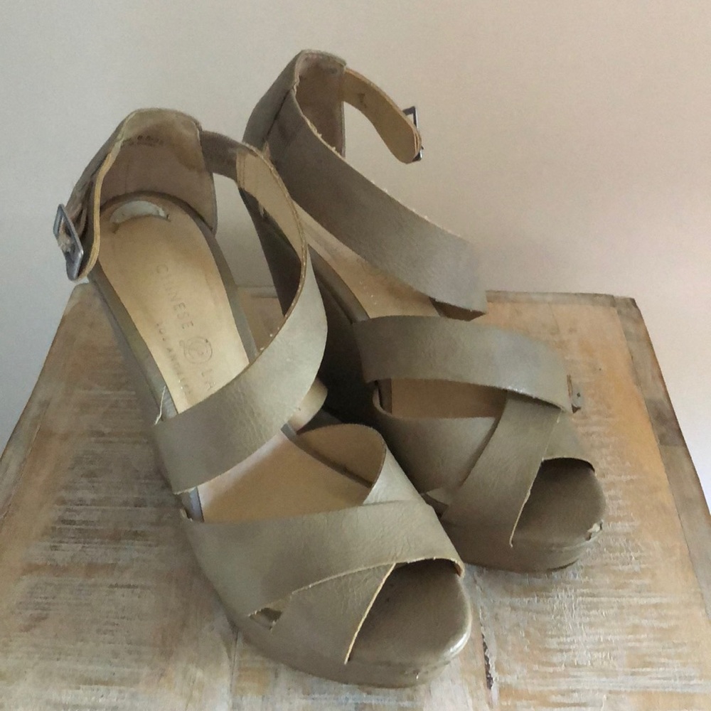 Nude Strappy Wedge Heels